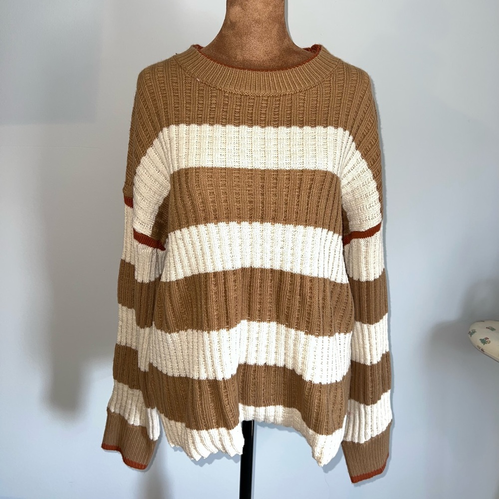 Sadie & Sage Tan and Cream Striped Sweater